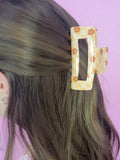 Orange Floral Checkered Clawclip