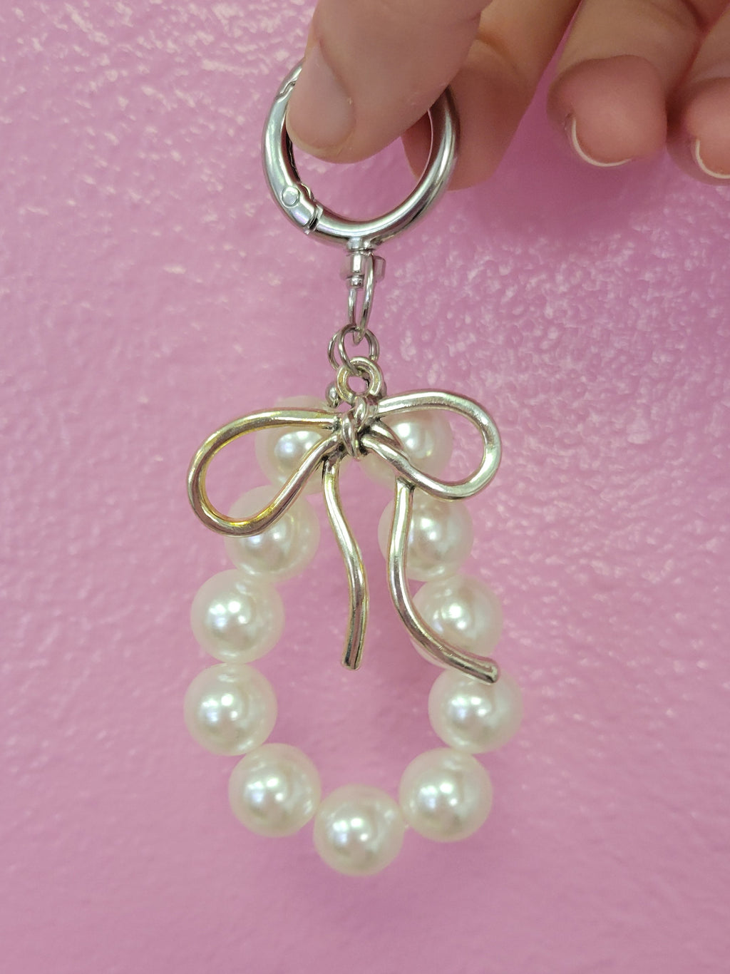 Peal Bag Charm with Metallic Bow