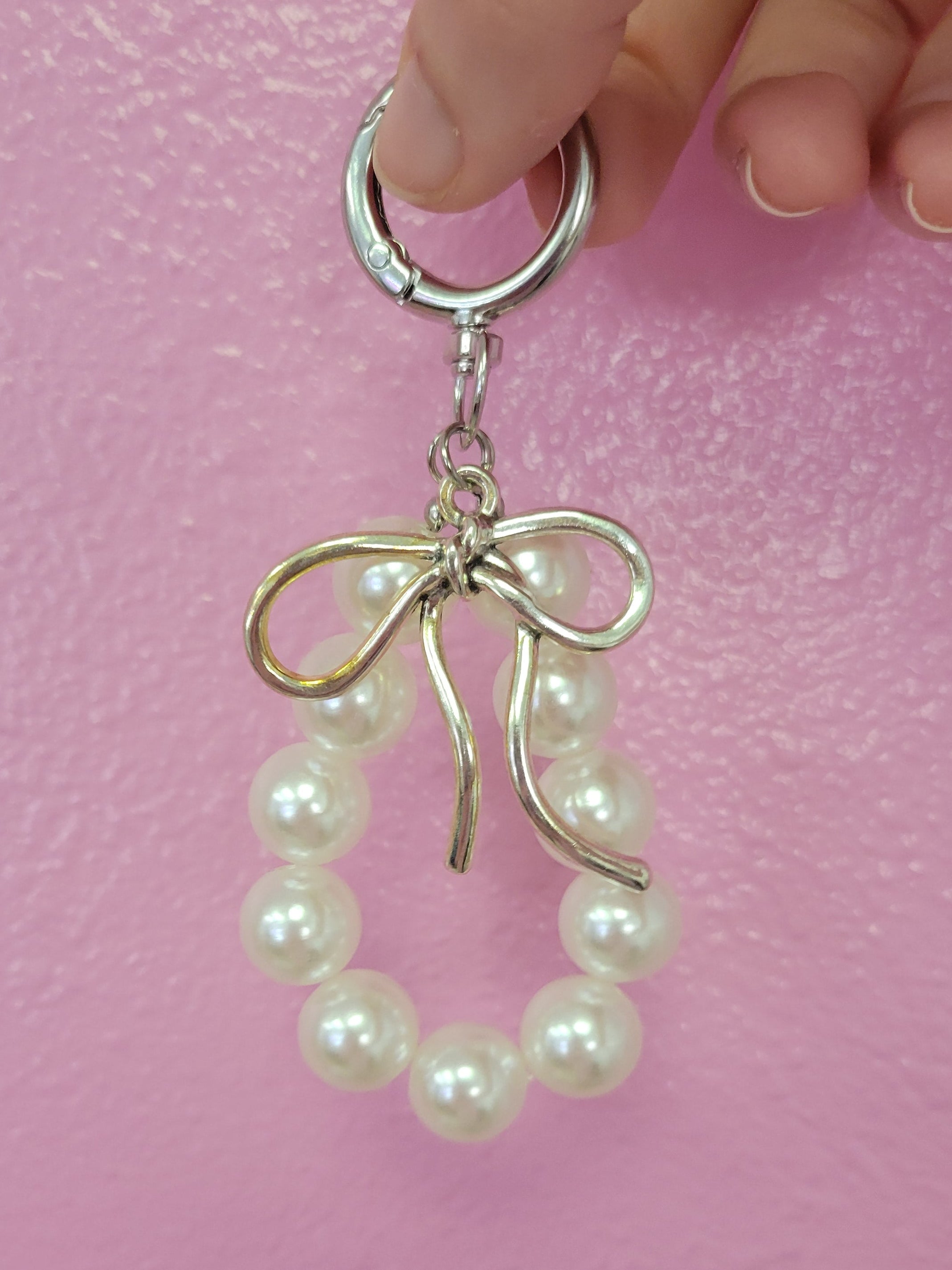 Peal Bag Charm with Metallic Bow