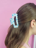 Blue Floral Checkered Clawclip