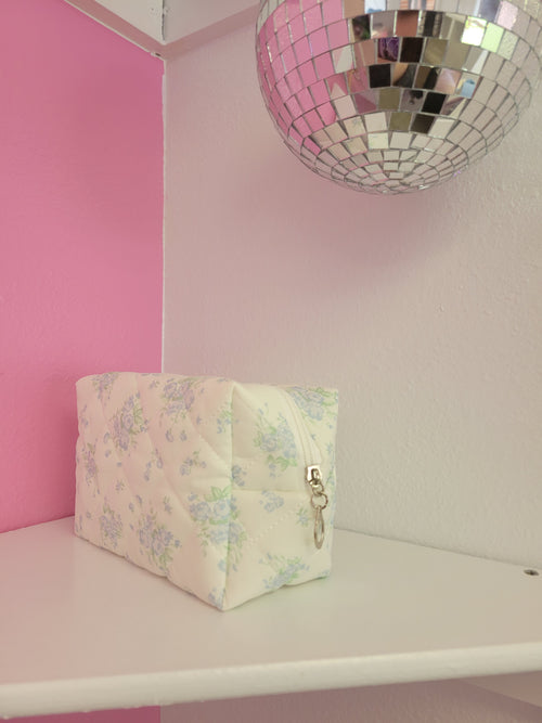 Blue Rose Patterned Makeup Bag