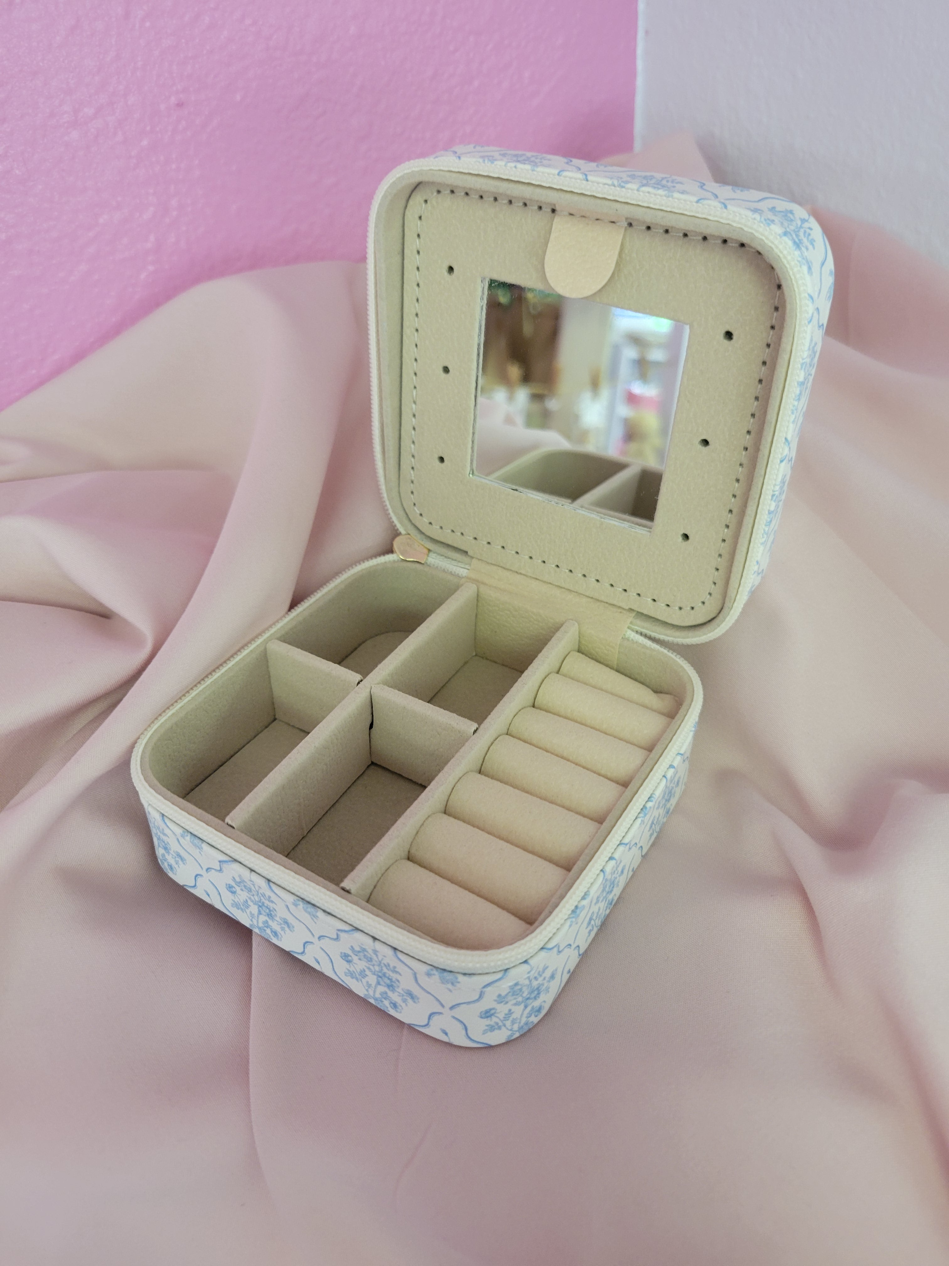 Blue Floral Travel Jewelry Box
