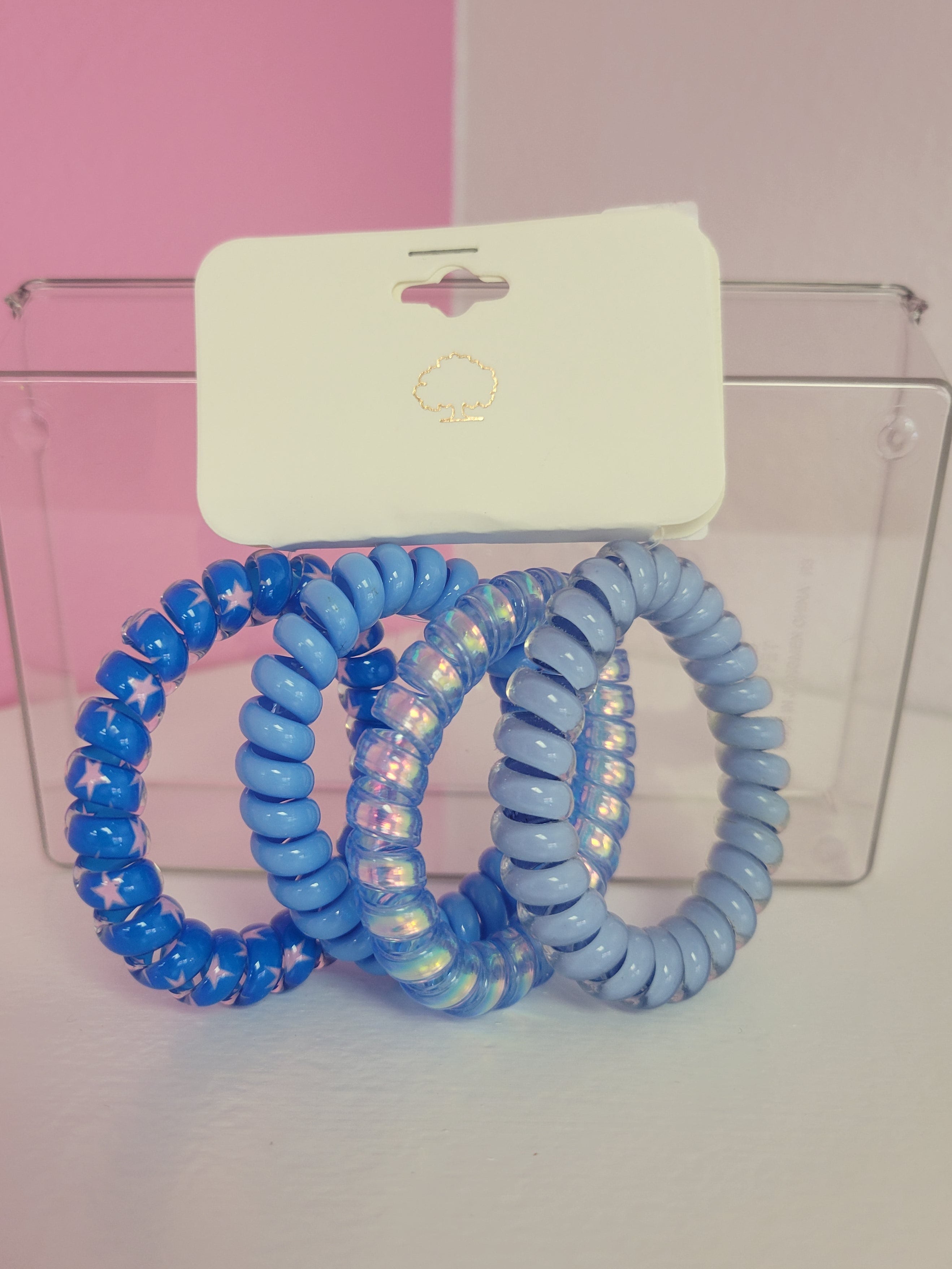 Blue Coil Hair Ties 4 Pack