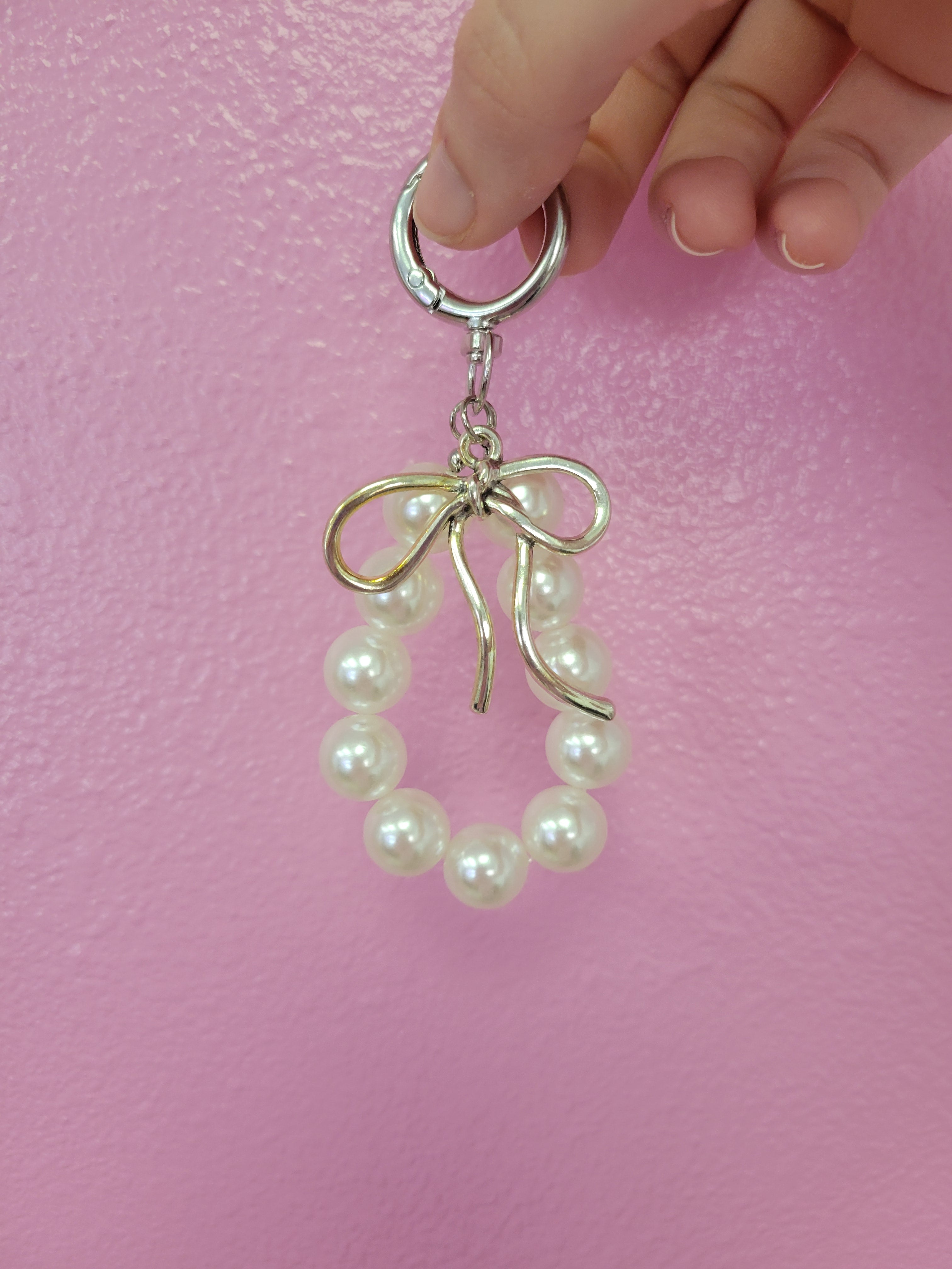 Peal Bag Charm with Metallic Bow